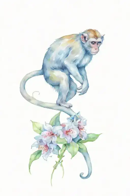 rhesus monkey surrounded by flowers growing tattoo design idea