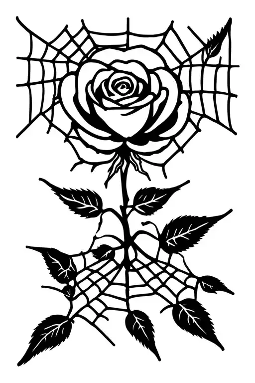 spider web with a rose growing inside tattoo design idea