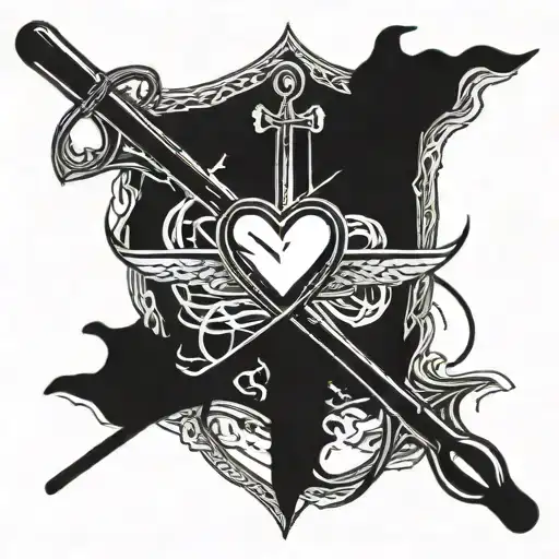 A stylized rowing oar intertwined with a heartbeat line tattoo design idea
