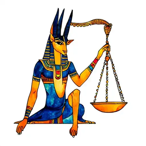 Anubis Egyptian god holding evenly balanced scale tattoo design idea