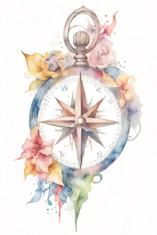 clock and compass tattoo design idea