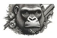 gorilla head and uzi spray paint backround tattoo design idea