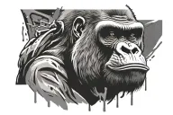 gorilla head and uzi spray paint backround tattoo design idea