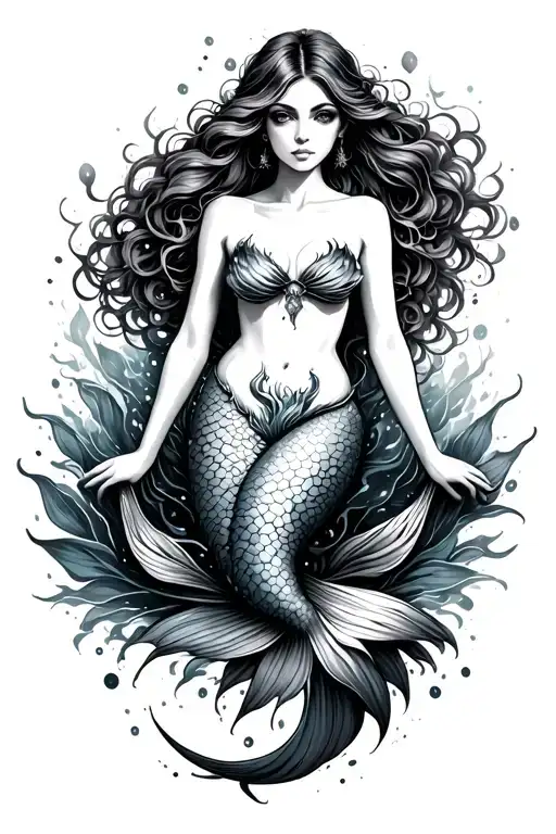 fine line mermaid tattoo design idea