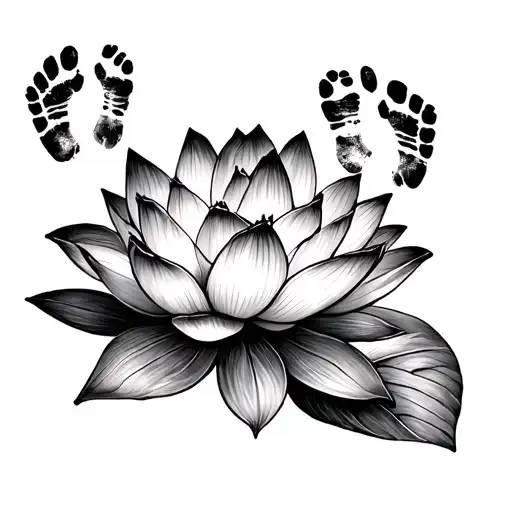 A lotus flower as the base (symbolizing resilience)	•	Tiny footprints or handprints to represent Kinsley’s journey	•	A tattoo design idea