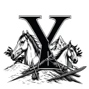 Skis, Mountains, Y, 3 crosses, horses head makings tattoo design idea