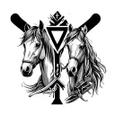 Skis, Mountains, Y, 3 crosses, horses head makings tattoo design idea