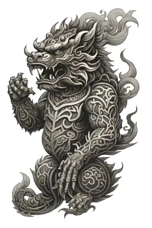 foo dog angry with smoke tattoo design idea