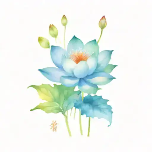 japanese lotus flower with satori written beneath it tattoo design idea