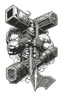 kratos and thor hammer and lightning and blades of chaos tattoo design idea