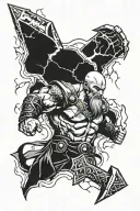 kratos and thor hammer and lightning and blades of chaos tattoo design idea