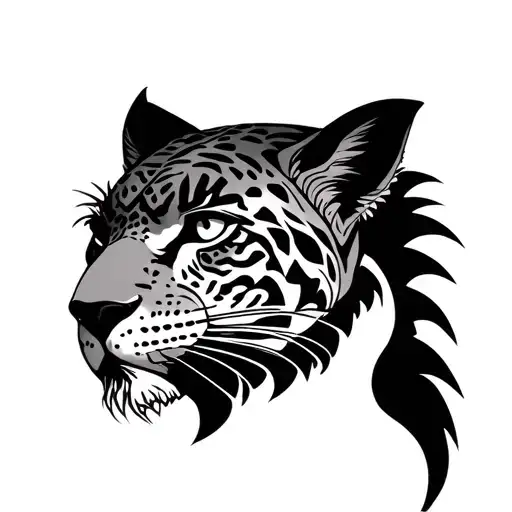 frontal view of face half jaguar warrior half inca warrior tattoo design idea