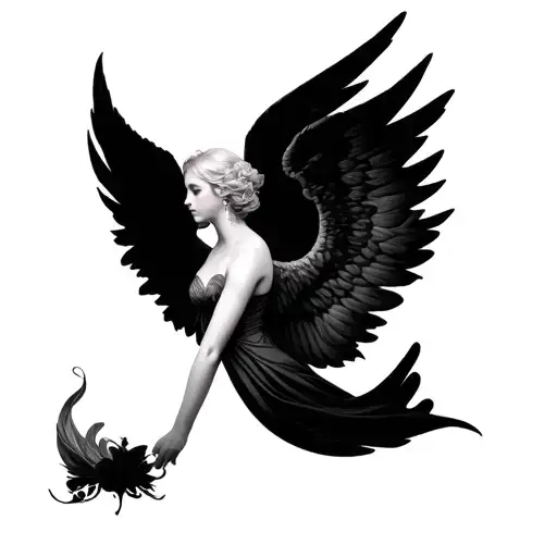 angel falling elegantly feminine shaded body tattoo design idea