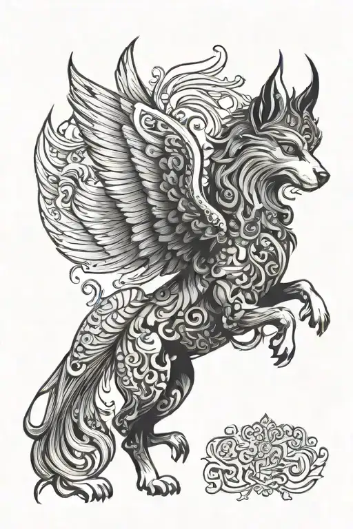 Persian simurgh dog full figure tattoo design idea