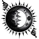 half sun half moon merging together in harmony and balance equal in tattoo space and design maybe a circle tattoo design idea