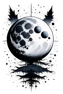 universe gradients moon negative space tattoo design idea