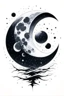 universe gradients moon negative space tattoo design idea