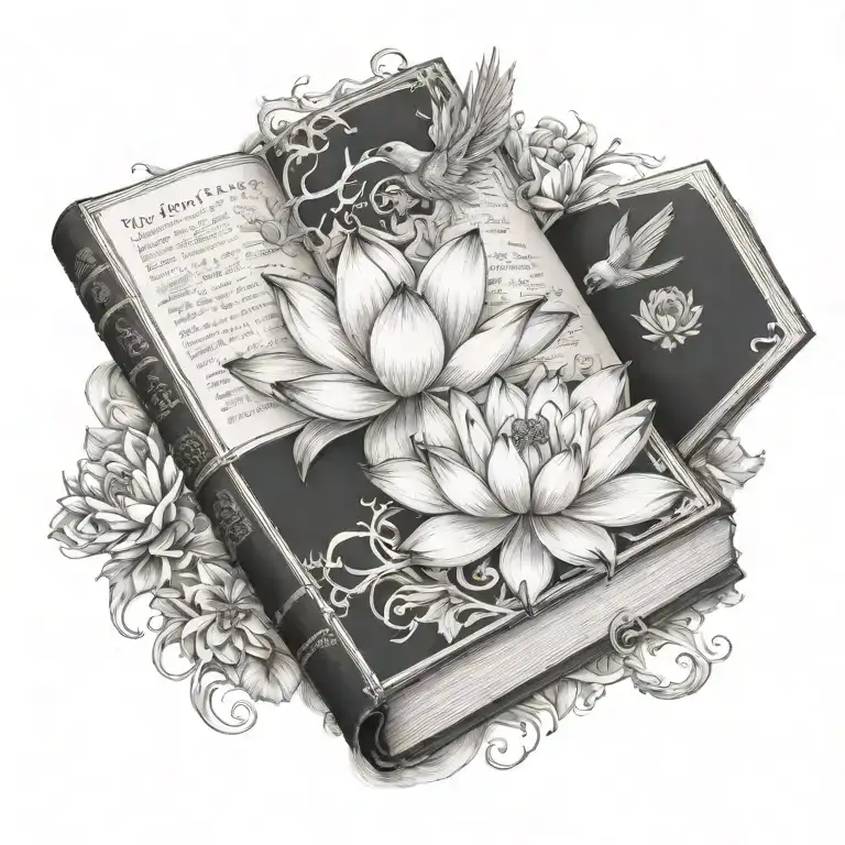 Female, Lotus Flower, Book, Pheonix tattoo design idea