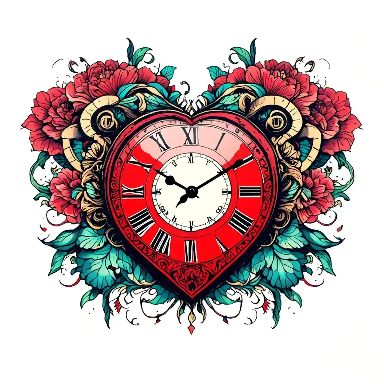 heart clock tattoo design idea