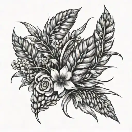 wheat and flowers intertwined tattoo design idea