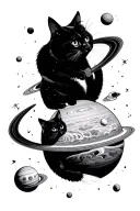 solar system with tiny cats  tattoo design idea