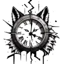 broken clock with Roman numerals and wolf face half sleeve tattoo tattoo design idea