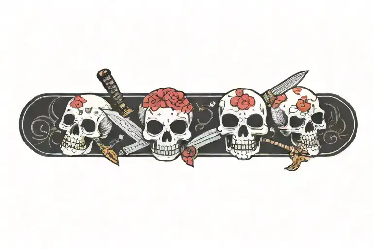kawaii skull and knife tattoo design idea