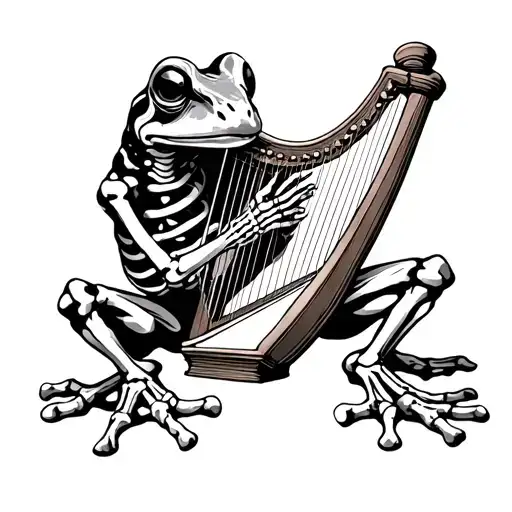frog skeleton playing a harp rib-bones blackwork tattoo tattoo design idea
