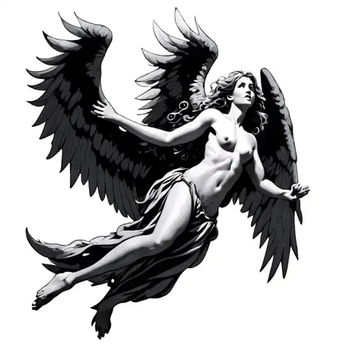 mid evil angel falling tattoo design idea