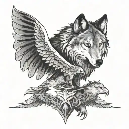 wolf and eagle  tattoo design idea