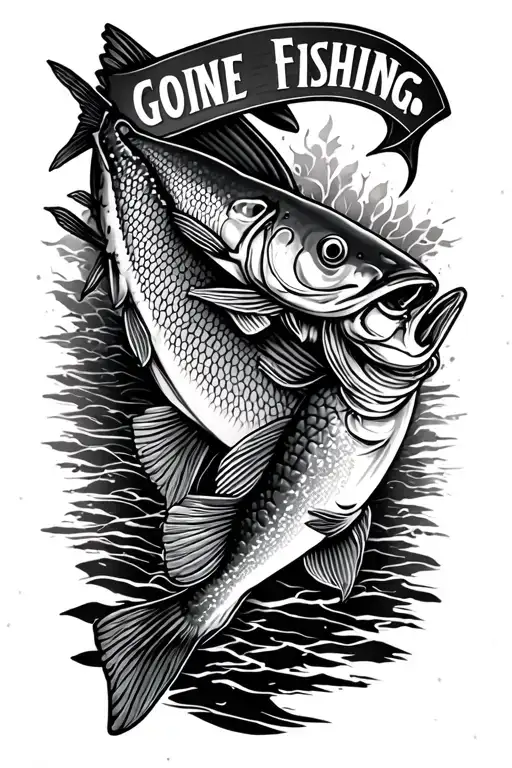"Gone Fishing" line on forearm tattoo design idea