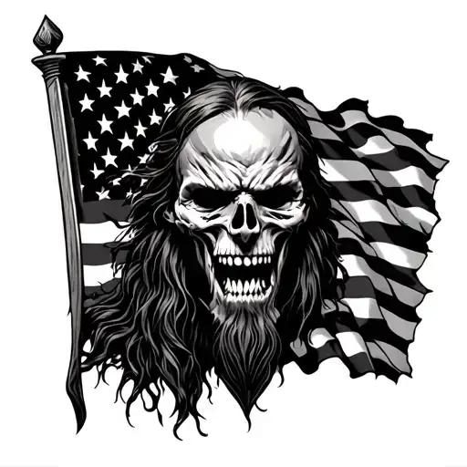 Half dead Viking warrior face with battle torn American flag that looks realistic  tattoo design idea