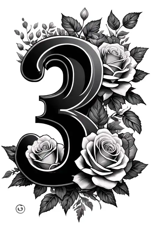 number 3 with roses growing tattoo design idea