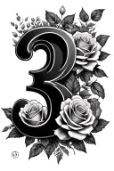 number 3 with roses growing tattoo design idea