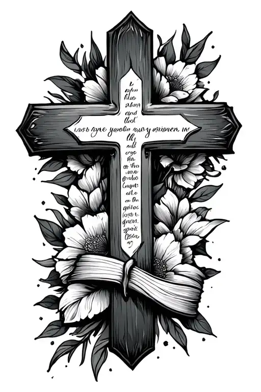 cross tattoo with bible scripture tattoo design idea