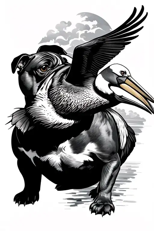 bulldog with a pelican flying away tattoo design idea