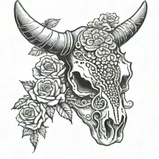 Cow Skull with roses and mandalas  tattoo design idea