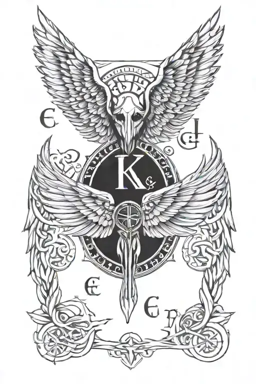 Valkyrie wings with elder futhark runes tattoo design idea