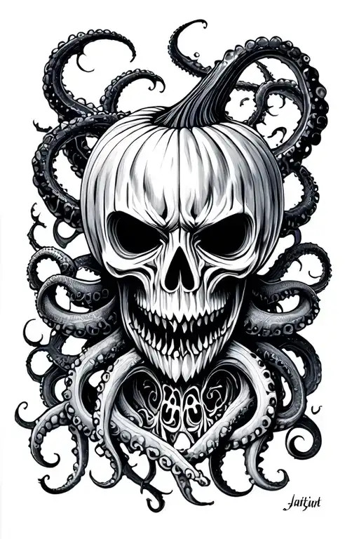 jack o lantern, tentacles, eldritch, deep space tattoo design idea