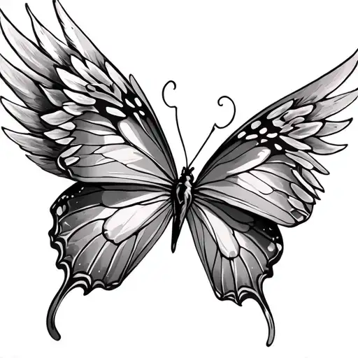 Angel wing and butterfly 3D tattoo featuring tattoo design idea