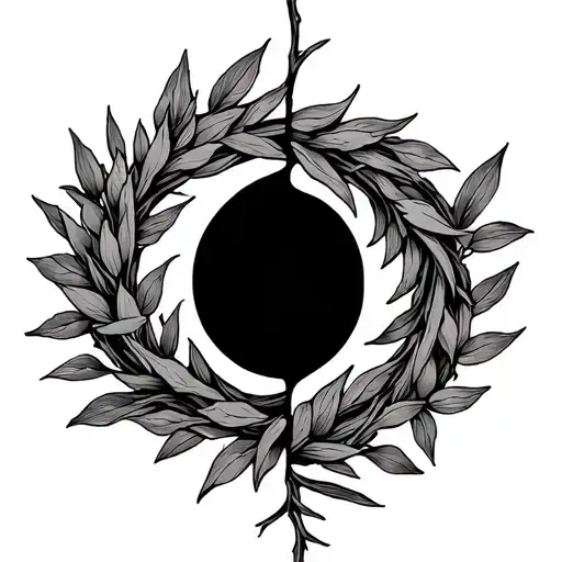 Make a wreath line tattoo with half olive branch and half thorns branch tattoo design idea