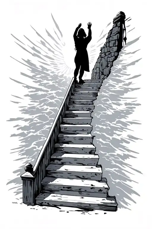 silhouette pulled by good and bad climbing stairs going into heaven tattoo design idea