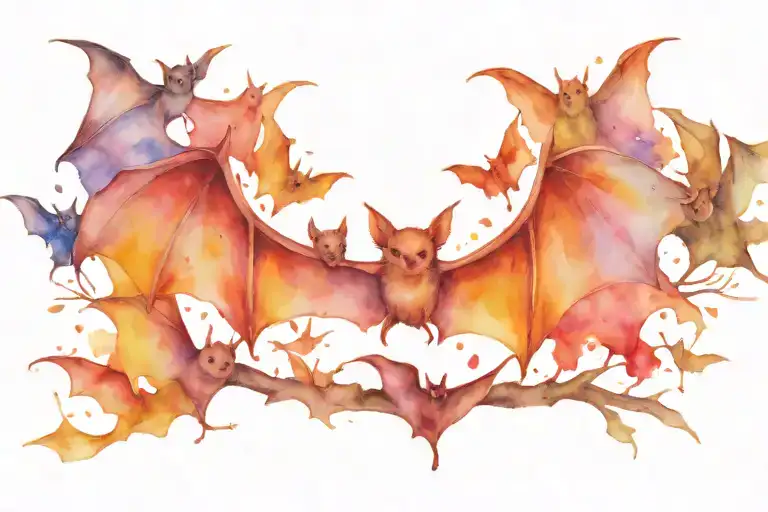 multiple bats water colour womans back watercolour cute tattoo design idea
