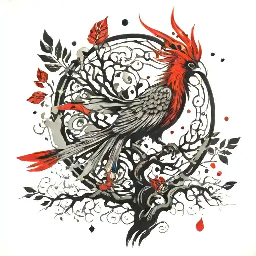 Phoenix Bird Inside A Tree Of Life tattoo design idea