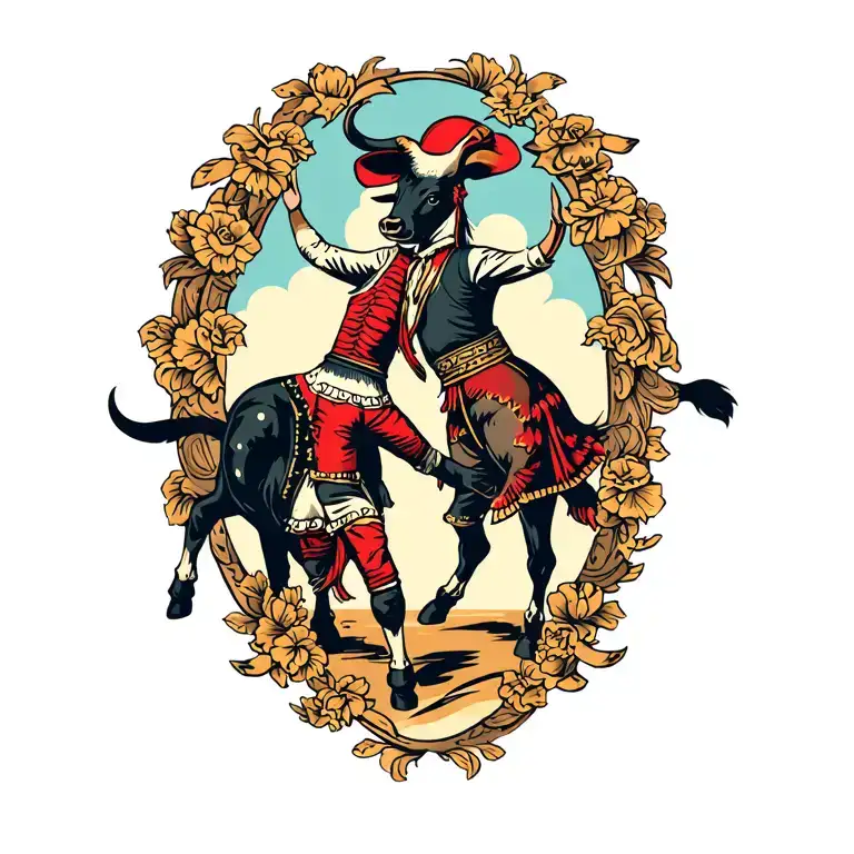 bull and matador dueling tattoo design idea