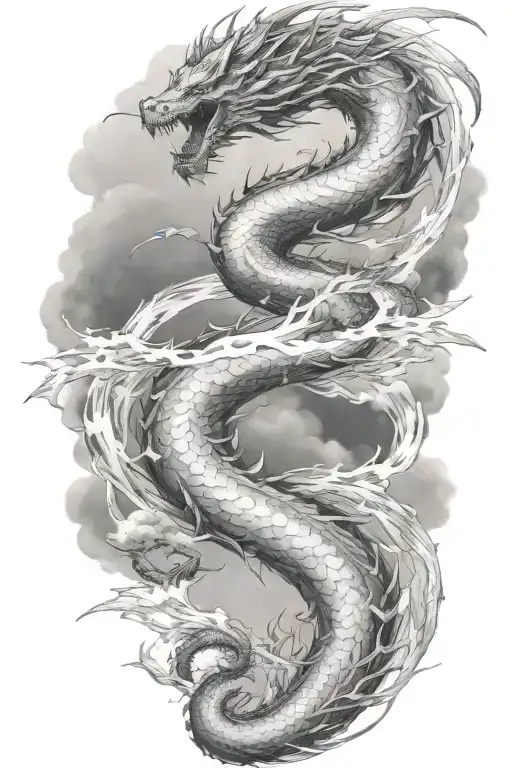leviathan, virgo, typhoon, wings, clouds, dragon, fighting, midgar background, manlike body, storm, lightning tattoo design idea