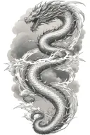 leviathan, virgo, typhoon, wings, clouds, dragon, fighting, midgar background, manlike body, storm, lightning tattoo design idea