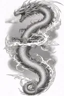 leviathan, virgo, typhoon, wings, clouds, dragon, fighting, midgar background, manlike body, storm, lightning tattoo design idea