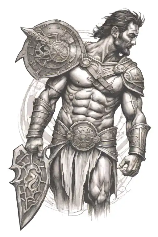 gladiator holding world tattoo design idea