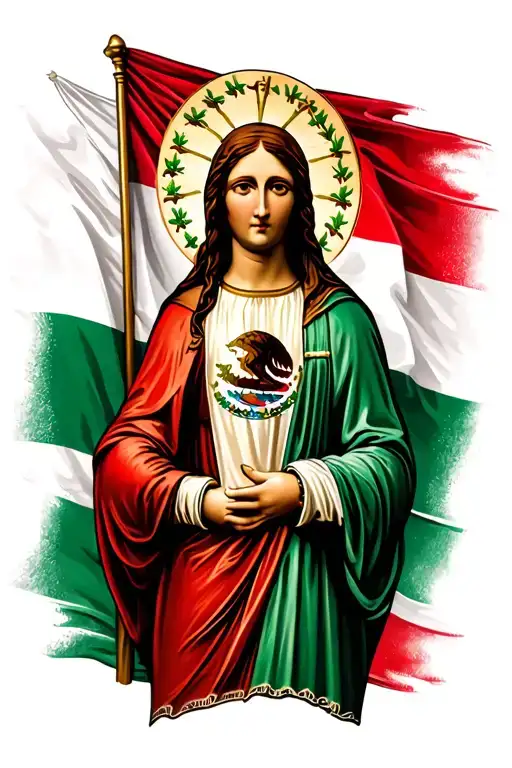 virgin mary wearing mexico flag tattoo design idea